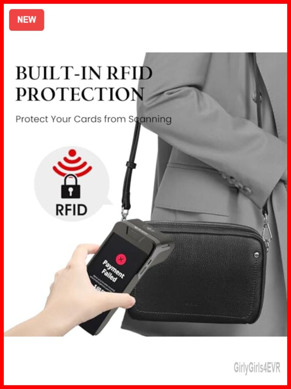 Genuine Leather Crossbody Bag with RFID Wallet, Adjustable Strap - Picture 2 of 6